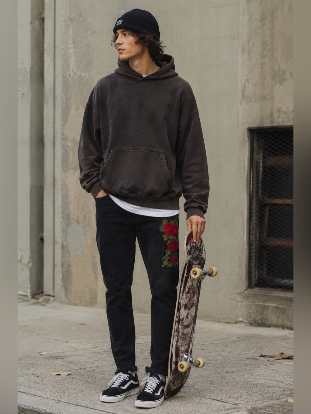 Men's Pacsun Black Rose-Embroidered Slim Skinnies Jeans Pants Size 29x30